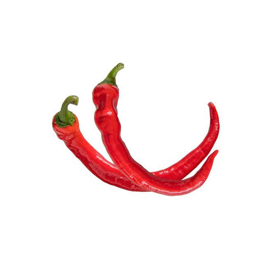 Cow Horn Hot Pepper Seeds produce long, curved red peppers with medium heat, ideal for grilling, sauces, and pickling in home gardens.