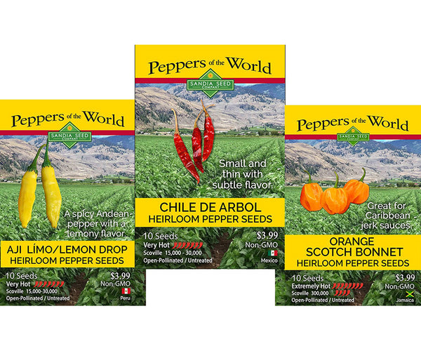 Exotic Flavor Pepper Seeds Chef's 3-Pack Aji, Arbol, Scotch