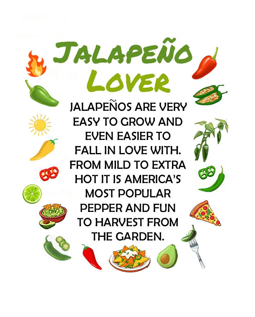 Illustrated Jalapeño Lover graphic highlighting the ease and popularity of growing jalapeños, promoting the Jalapeño Lover Bundle - Jalapeño Seed Deal.