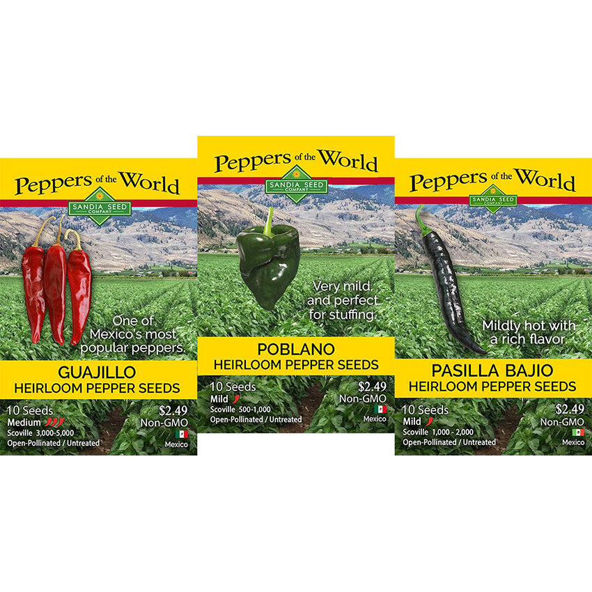 Mexican Flavors/Holy Trinity Seeds - 3-Pack Discount Sale - Guajillo, Pasilla & Poblano Seeds