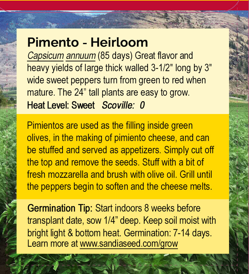 Pimento Pepper Seeds - Heirloom Sweet Peppers - Easy to Grow