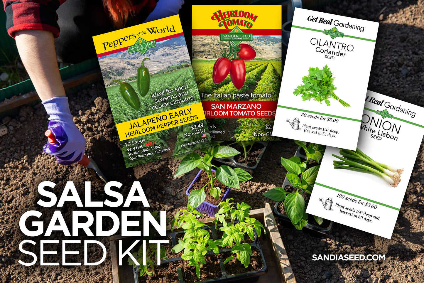 Salsa Starter Garden 4-Pack - Jalapeño, Tomato, Onion, and Cilantro Seeds - 15% Off