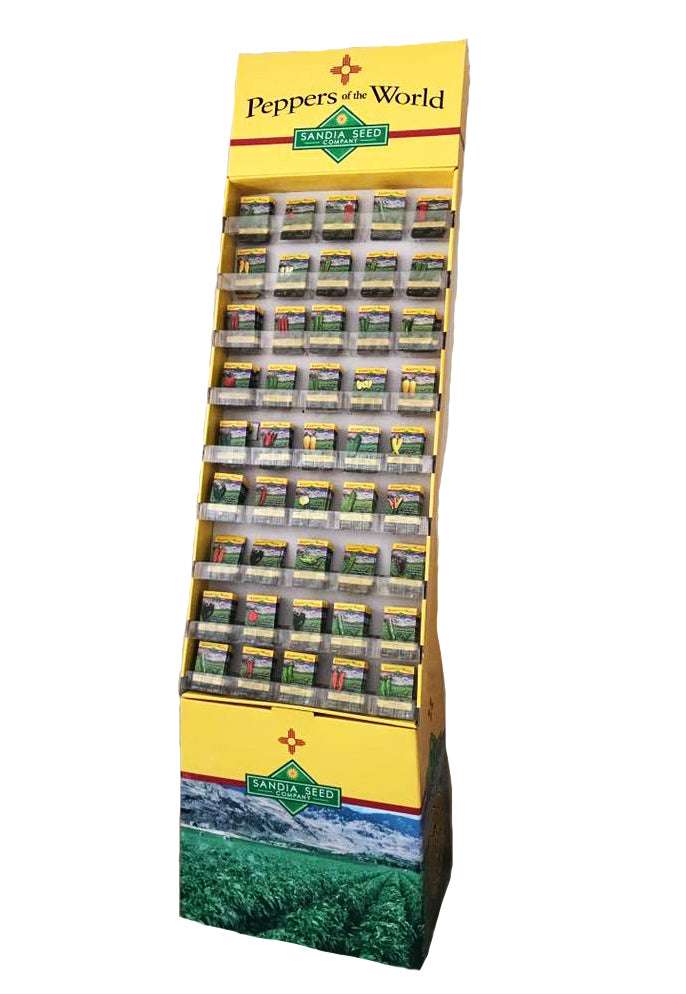 Pepper and Tomato Assortment - Wholesale Pack with 270 seed packets in a branded floor display stand, ideal for garden centers and retailers.