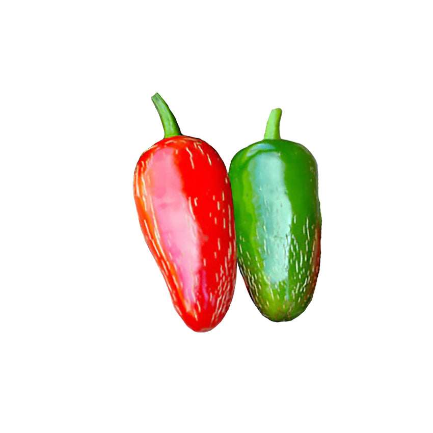 Red and green peppers on a white background