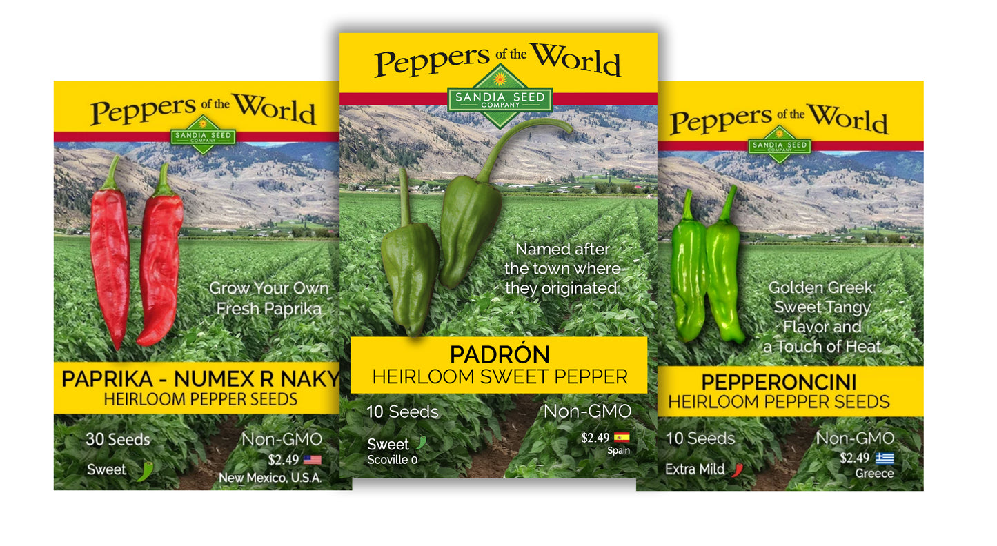 Chef's 3-Pack: Padron, Paprika and Pepperoncini Seeds - 15% Off - Sandia Seed Company