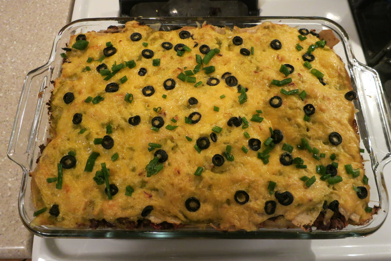 Green Tomato Enchilada Sauce used on an enchilada casserole

