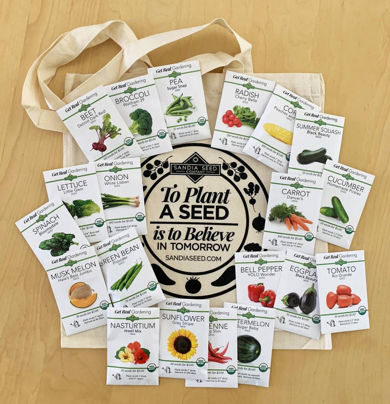 Gardening Gift Baskets: our Food Garden Seed packets gift set makes the perfect garden gift basket, and includes a reusable tote.


