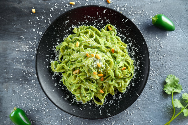 Recipe for Spaghetti Verde – Pasta with Cilantro, Tomatillos, Jalapenos and Olive Oil