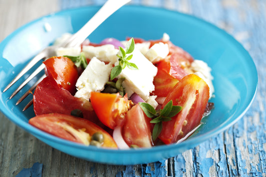 Fresh Garden Tomato Salad Recipe - in blue bowl