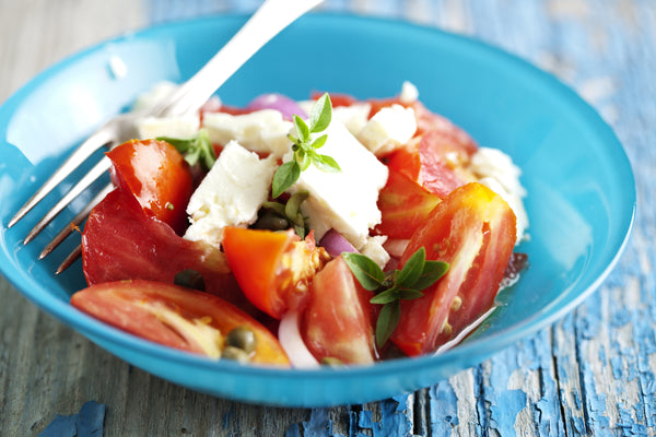 Fresh Garden Tomato Salad Recipe - in blue bowl