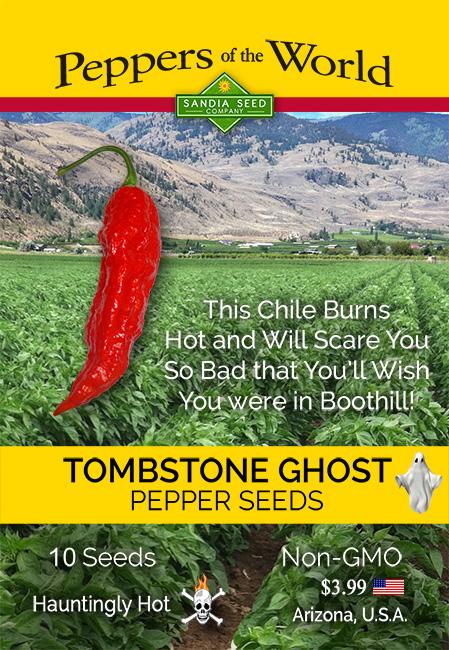 Tombstone Ghost Pepper seed packet from Sandia Seed
