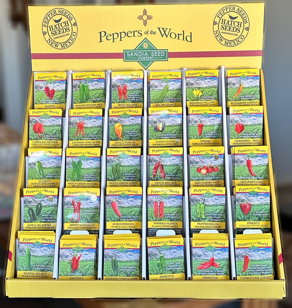 Wholesale Pepper Seed Assortment - 30 Varieties - 180 packets WITH Counter-top display.