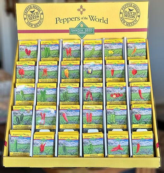 Wholesale Pepper Seed Assortment - 30 Varieties - 180 packets WITH Counter-top display.