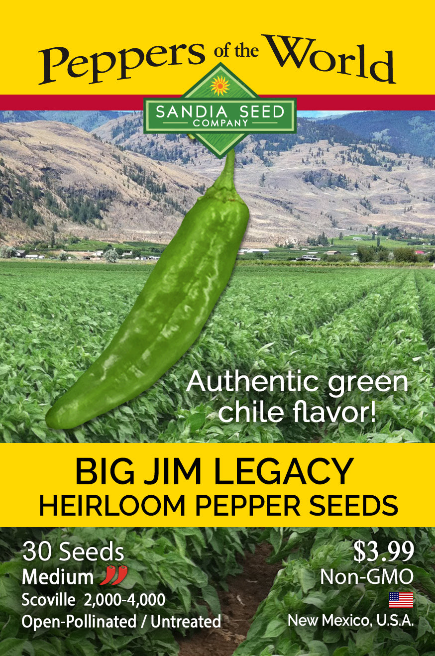 Front of seed packet for Big Jim Legacy seeds