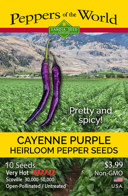 Cayenne Purple Heirloom Pepper Seed packet pretty and spicy hot