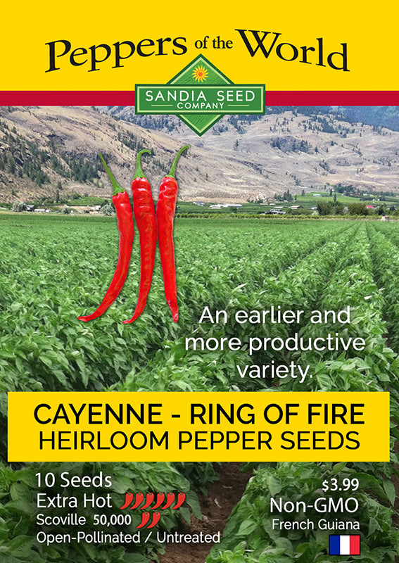 Cayenne Ring of Fire Heirloom Pepper Seed packet extra hot early and productive
