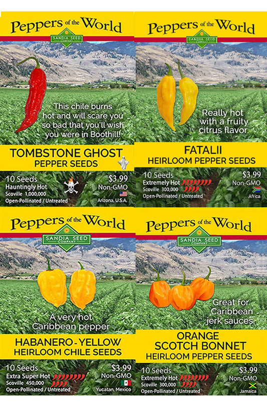 Death-Defying Super Hot Pepper Seeds - 4-Pack Discount Sale - Extreme Heat!
