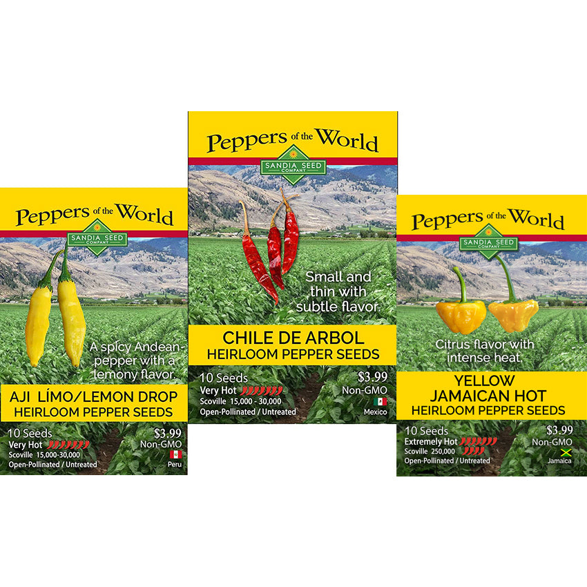 Chef's Peppers with Exotic Flavors - 3-Pack Discount Sale - Aji Limo, Chile de Arbol and Jamican Hot