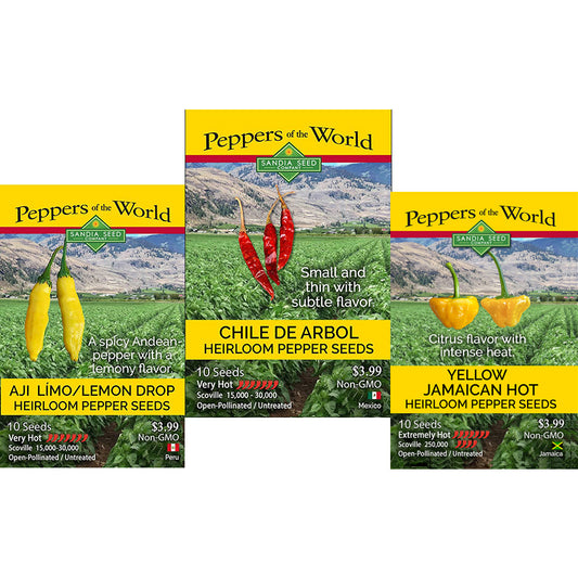 Chef's Peppers with Exotic Flavors - 3-Pack Discount Sale - Aji Limo, Chile de Arbol and Jamican Hot