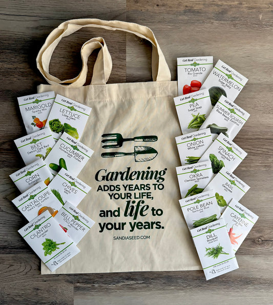 Food Garden - 20 Vegetable Seed Packets with cotton tote bag featuring easy-to-grow vegetables for home gardening in 2026.