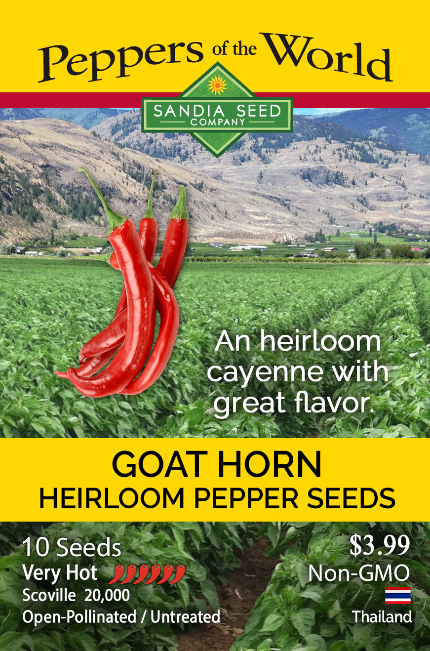 Front os Goat Horn Seed packet with red goat horn peppers