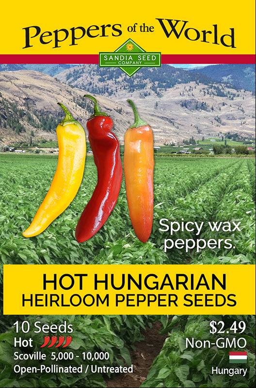 Hot Hungarian Wax pepper seeds from the Peppers for Pickling Seeds 6-Pack, offering spicy wax peppers perfect for tangy pickles.