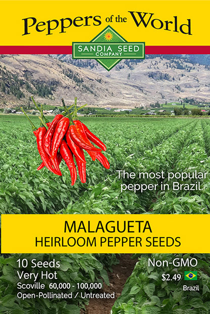 Heirloom Malagueta Pepper Seed packet very hot Brazil popular red chile