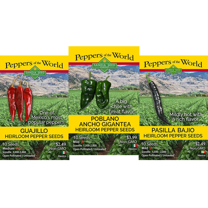 Mexican Flavors/Holy Trinity Seeds - 3-Pack Discount Sale - Guajillo, Pasilla & Poblano Seeds