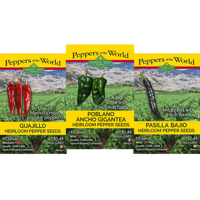 Mexican Flavors/Holy Trinity Seeds - 3-Pack Discount Sale - Guajillo, Pasilla & Poblano Seeds