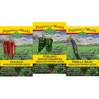 Mexican Flavors/Holy Trinity Seeds - 3-Pack Discount Sale - Guajillo, Pasilla & Poblano Seeds