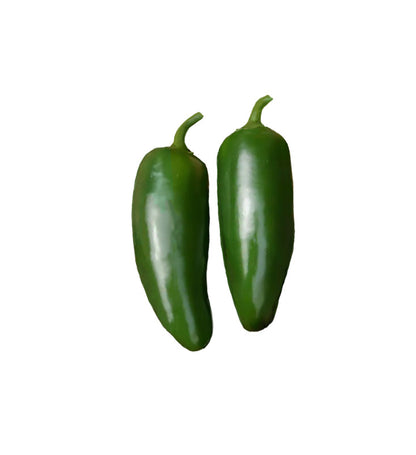 Two green Nadapeno No-Heat Jalapeno peppers with smooth skin, ideal for growing sweet, flavorful jalapenos without spice.