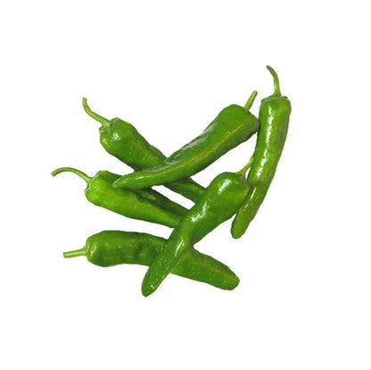 A cluster of fresh green chili peppers with stems, isolated on a solid white background.