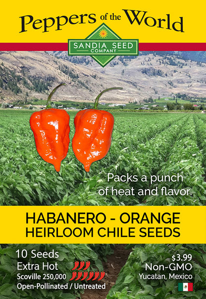 Heirloom Orange Habanero Pepper Seed packet extra hot good flavor chile