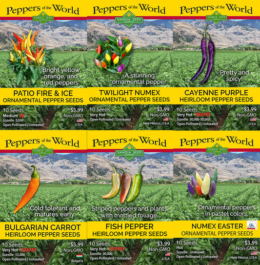 Ornamental Colors Pepper Seeds - 6-Pack Discount Sale - For Patio Decor - Purple, Yellow, Orange and Pastels