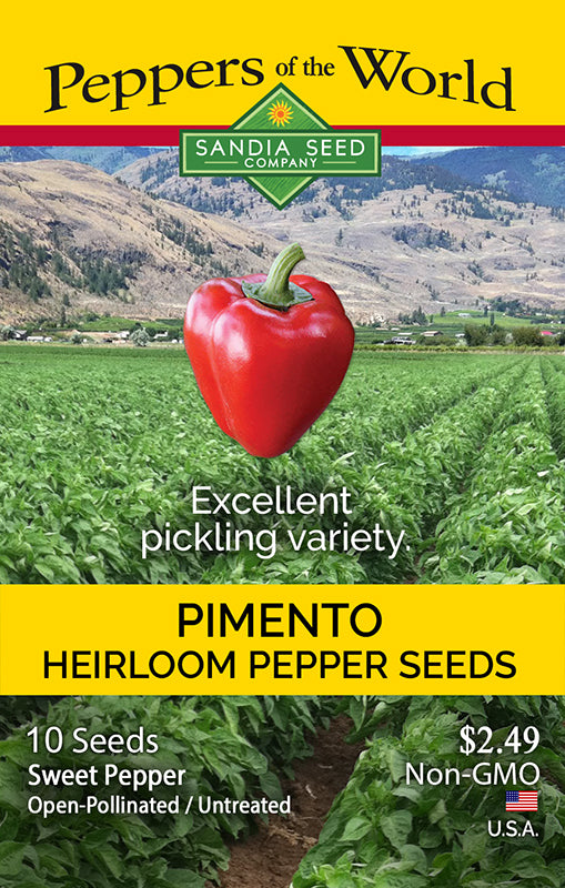 Heirloom Pimento Pepper Seed packet sweet red pickling pepper