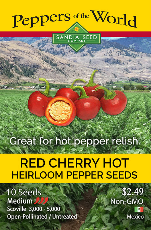 Heirloom Hot Red Cherry Pepper Seed packet for relish medium heat
