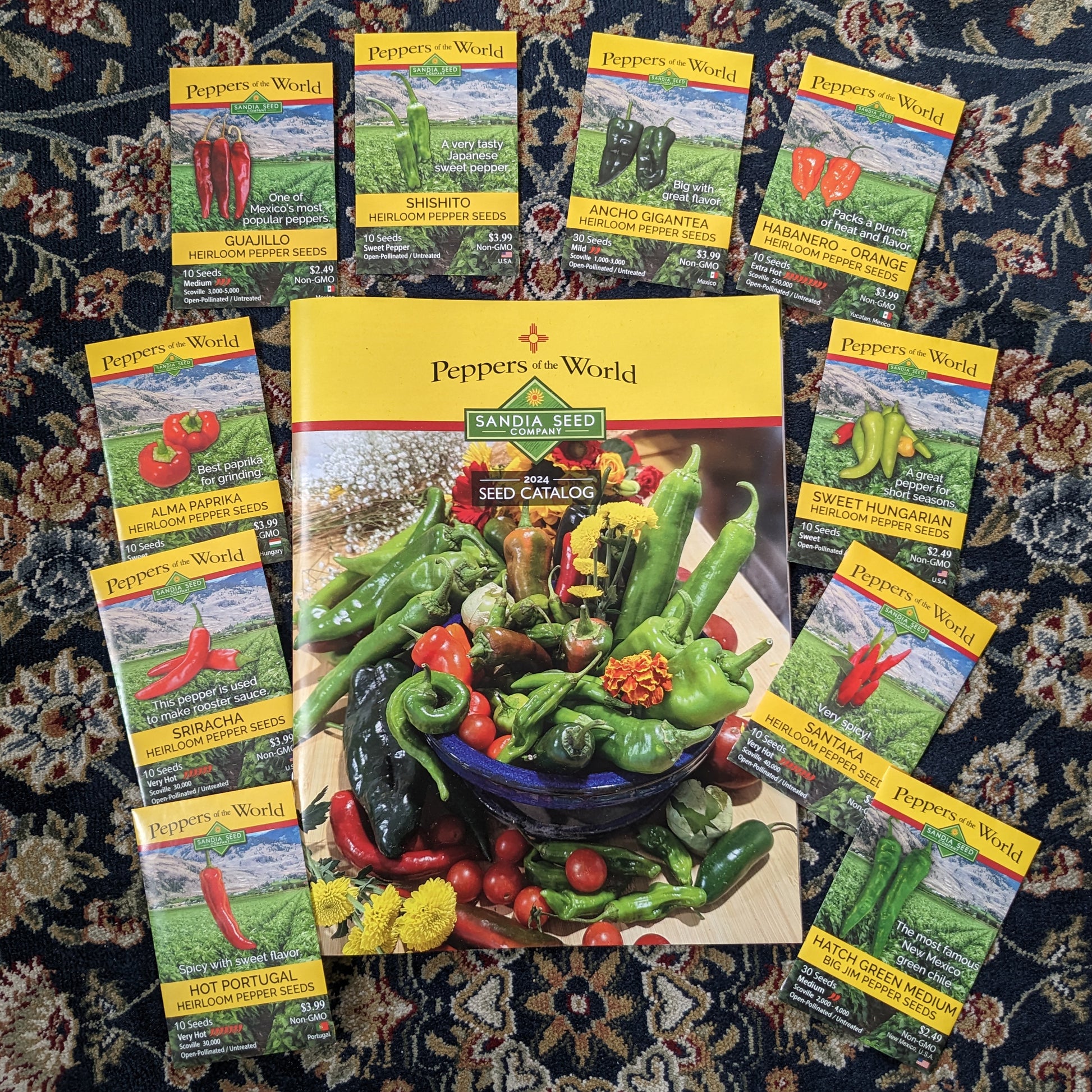 Seed Catalog shown with seed packets