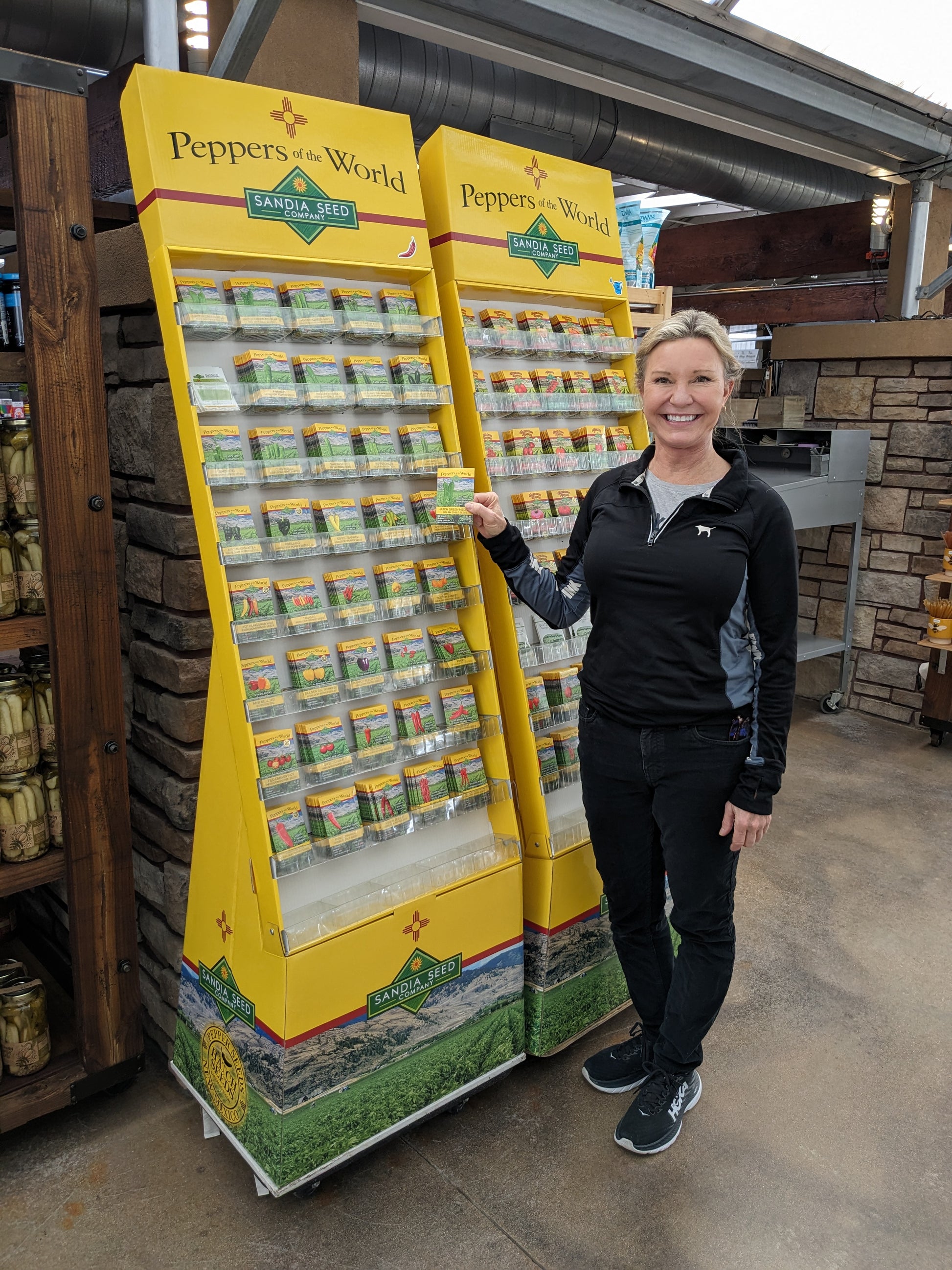 Seed Display - Patsy of Sandia Seed with Seed Displays at Nick's Garden Center