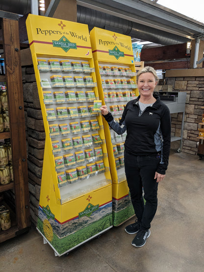 Seed Display - Patsy of Sandia Seed with Seed Displays at Nick's Garden Center