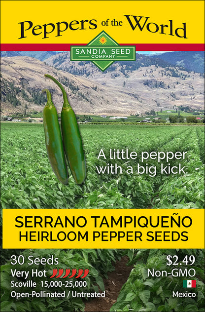 Heirloom Serrano Tampiqueno Pepper Seed Packet Very Hot Popular Mexican Chile