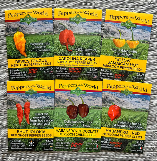 Sizzling Hot Peppers Seeds - 6-Pack Discount Sale - Taste the Super Hot Spiciness!