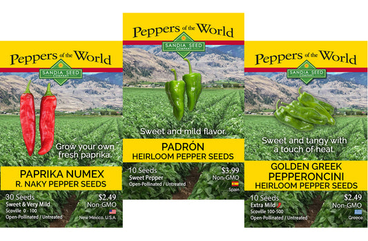 Chef's Sweet Pepper 3-Pack: Padron, Paprika and Pepperoncini Seeds 15% Off