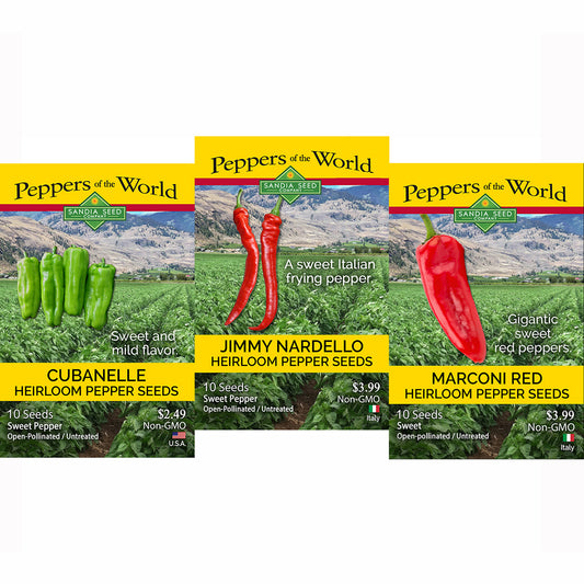 Chef's Sweet Italian Pepper 3-Pack: Cubanelle, Jimmy Nardello, and Marconi Red Seeds - 15% Off