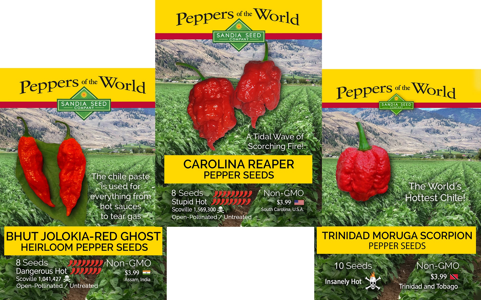 3 Pack - Ghost Pepper, Reaper & Moruga Seeds 15% Off - Sandia Seed Company