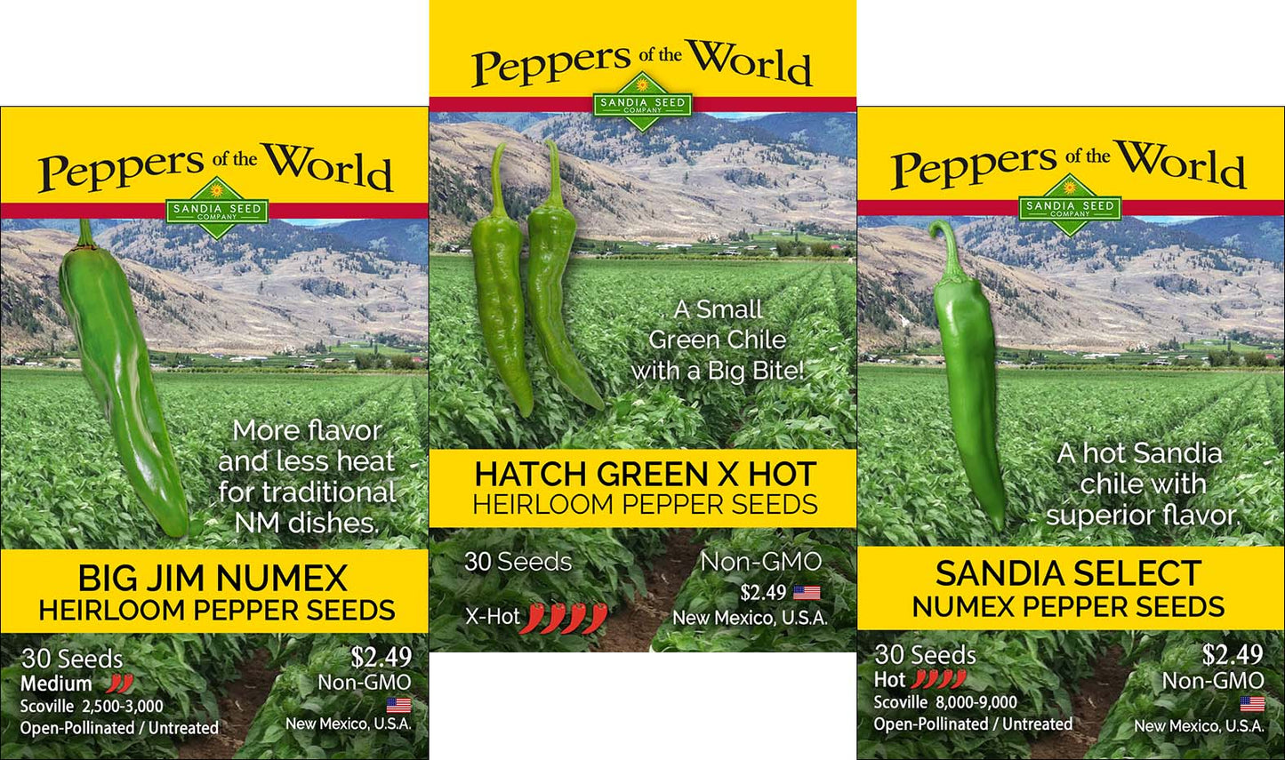 3 Pack - Big Jim, Sandia Select & Barker's Hot - Green Chile Seeds -15% Off