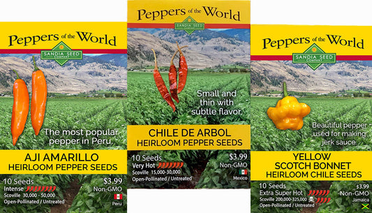Chef's Exotic Pepper 3-Pack: Aji Amarillo, Chile de Arbol and Scotch Bonnet Yellow Seeds - 15% Off