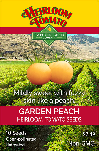 Heirloom Garden Peach Tomato Seed packet fuzzy mildly sweet