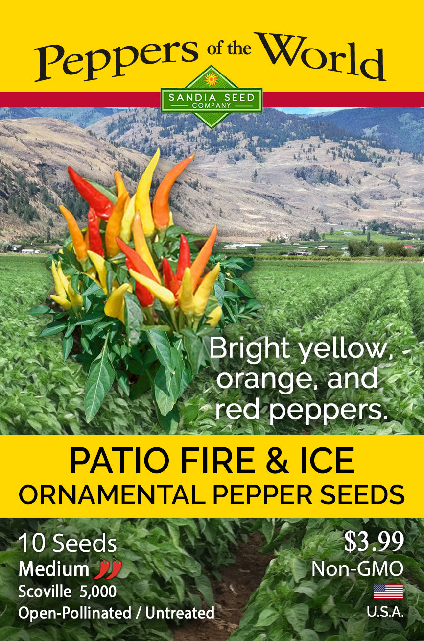 Bright Patio Fire and Ice Ornamental Pepper Seed packet yellow red spicy pretty
