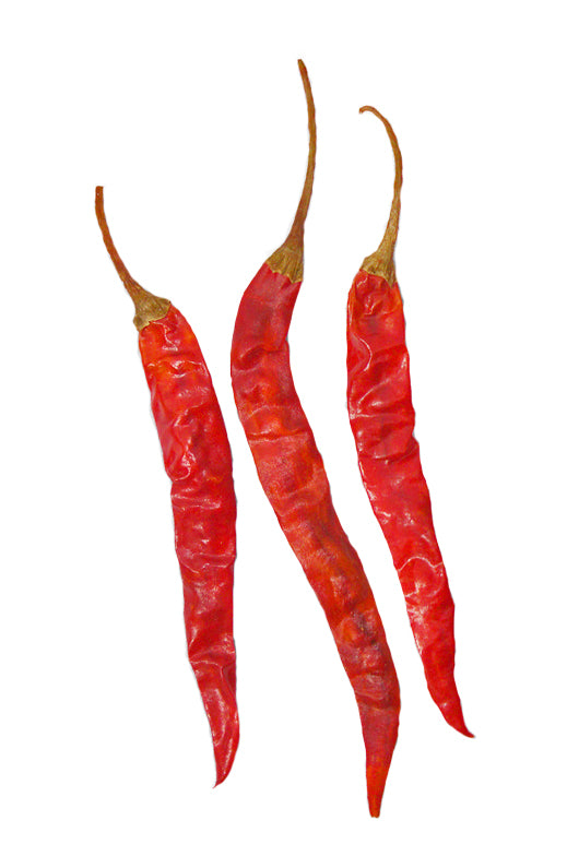 three Chile de arbol peppers