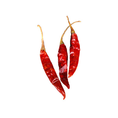 Dried Chile de Arbol peppers showcasing their vibrant red color and slender shape, ideal for Mexican cooking and ornamental use.
